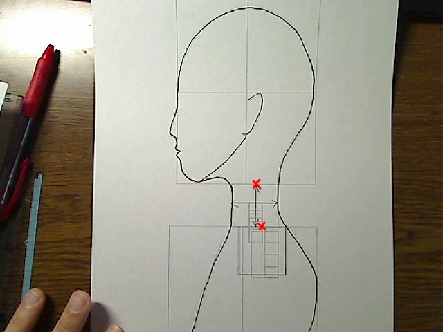 首の関節点2点、斜め上から見た図