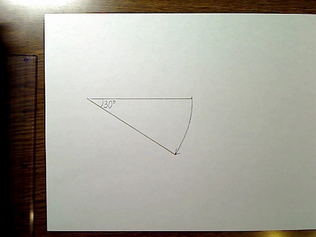 ある横の線（長さa）とその30度回転後の線を描く。長さは同じ。