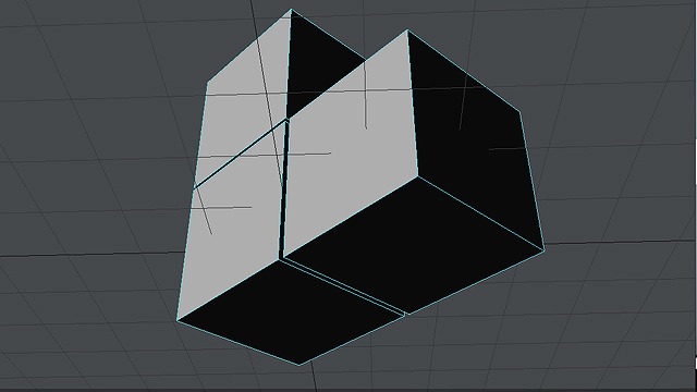 3DCGで箱が三つ。三点透視図法。